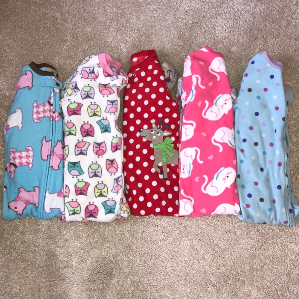 3T fleece footed pajamas (5 pairs)